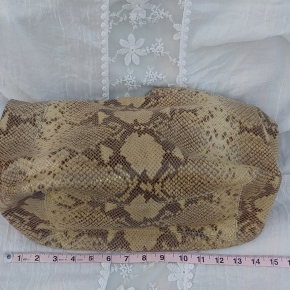 Michael Kors Leather Snake Print Hobo Bag in Cream and Brown - Picture 11 of 16